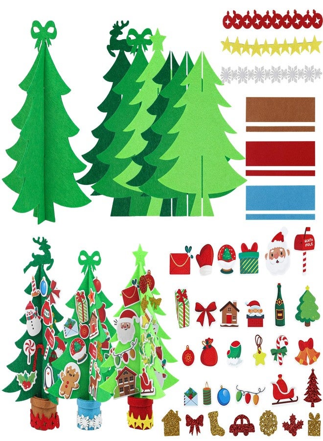 STEFORD 6 Pcs Felt Christmas Tree, 3D Holiday Craft Kits Make a Foam Christmas Tree Xmas Felt Tree Bulk Decorations with Gingerbread Man Penguin Snowman for DIY Home Activities - Image 1